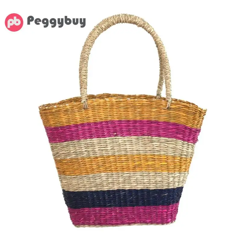 

Female Ladies Fashion Straw Striped Bohemian Handbag Women Summer Beach Color Casual Boho Totes Top-handle Bags torebki damskie