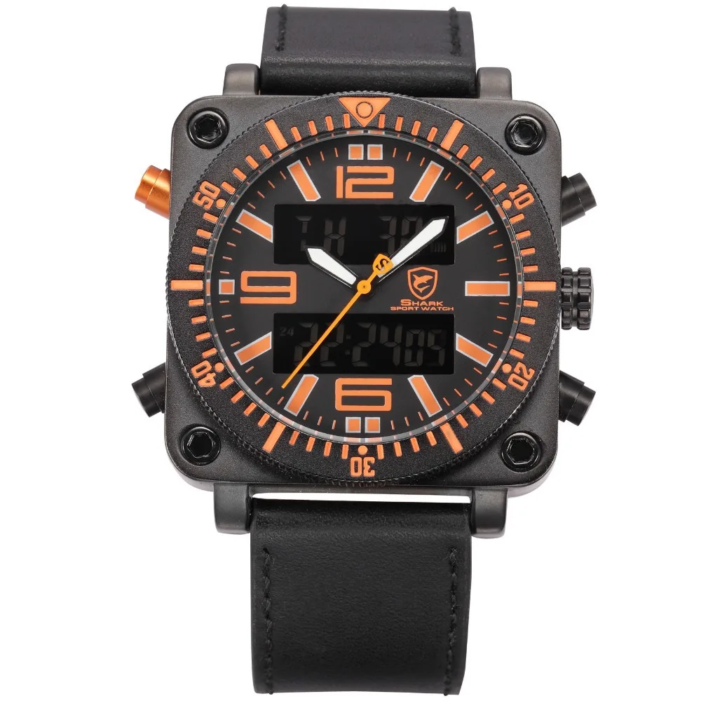SHARK Sport Watch Orange Square Stainless Steel Case Chronograph Dual