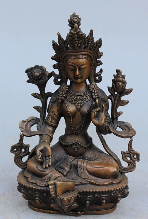

Tibetan Buddhism Bronze Green Tara God Godness Kwan-yin Buddha Statue