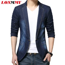 M-3XL Denim blazer men blazer jeans slim fit Cowboy coats Leisure mens suit jean jacket Men casual coat Single button New 2016 wrangler men s tall george strait cowboy cut slim fit jean