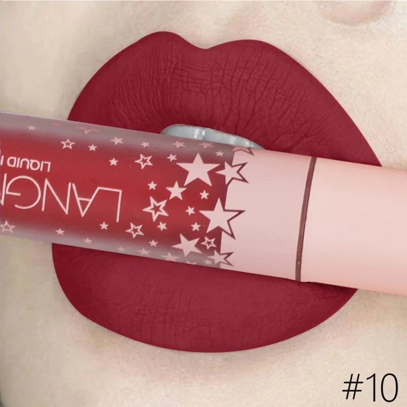 

LANGMANNI 12 Colors Matte Lip Gloss Frosted Velvet Liquid Lipstick Non-stick Cup Long-Lasting Sexy Red Lipstick