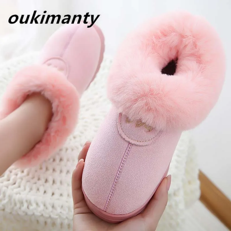 

Faux Fur Warm Autumn Winter Ankle Fashion Women Boots Flat Platform Women Shoes Slip On Woman Pink Gray #Y0902353Y