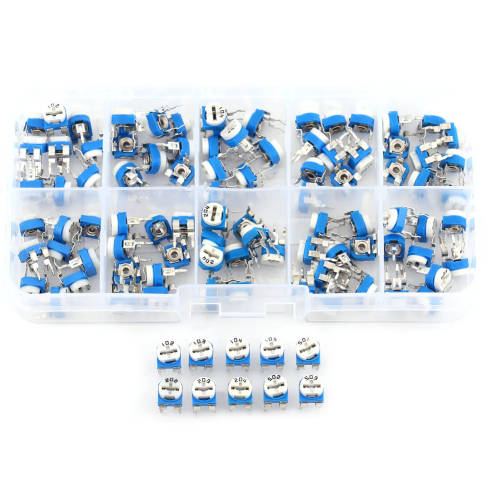 

Wholesale ResistorsTrimmer Pot 100pcs/Set 10 Values 500ohm-1M Film Variable Resistor Potentiometer Rheostat Trimpot SMD Resistor