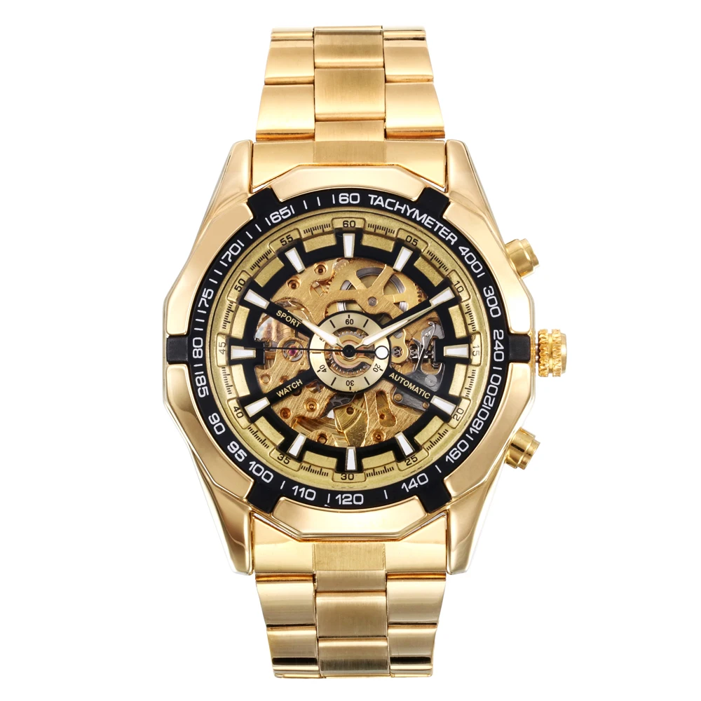 

Winner New Number Sport Design Bezel Golden Watch Mens Watches Top Brand Luxury Homme Clock Men Automatic Watch Gift