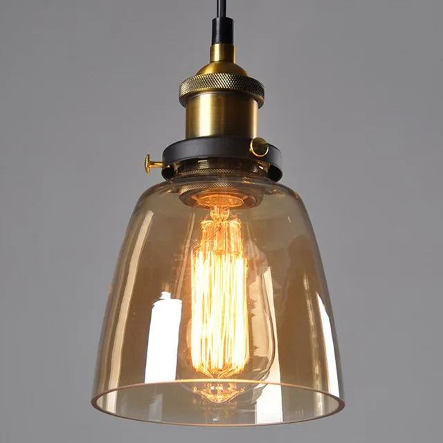 Antique brass brushed smoke gray industrial glass pendant lights Edison retro light fixture ceiling lamp dining light - Цвет корпуса: A-Amber