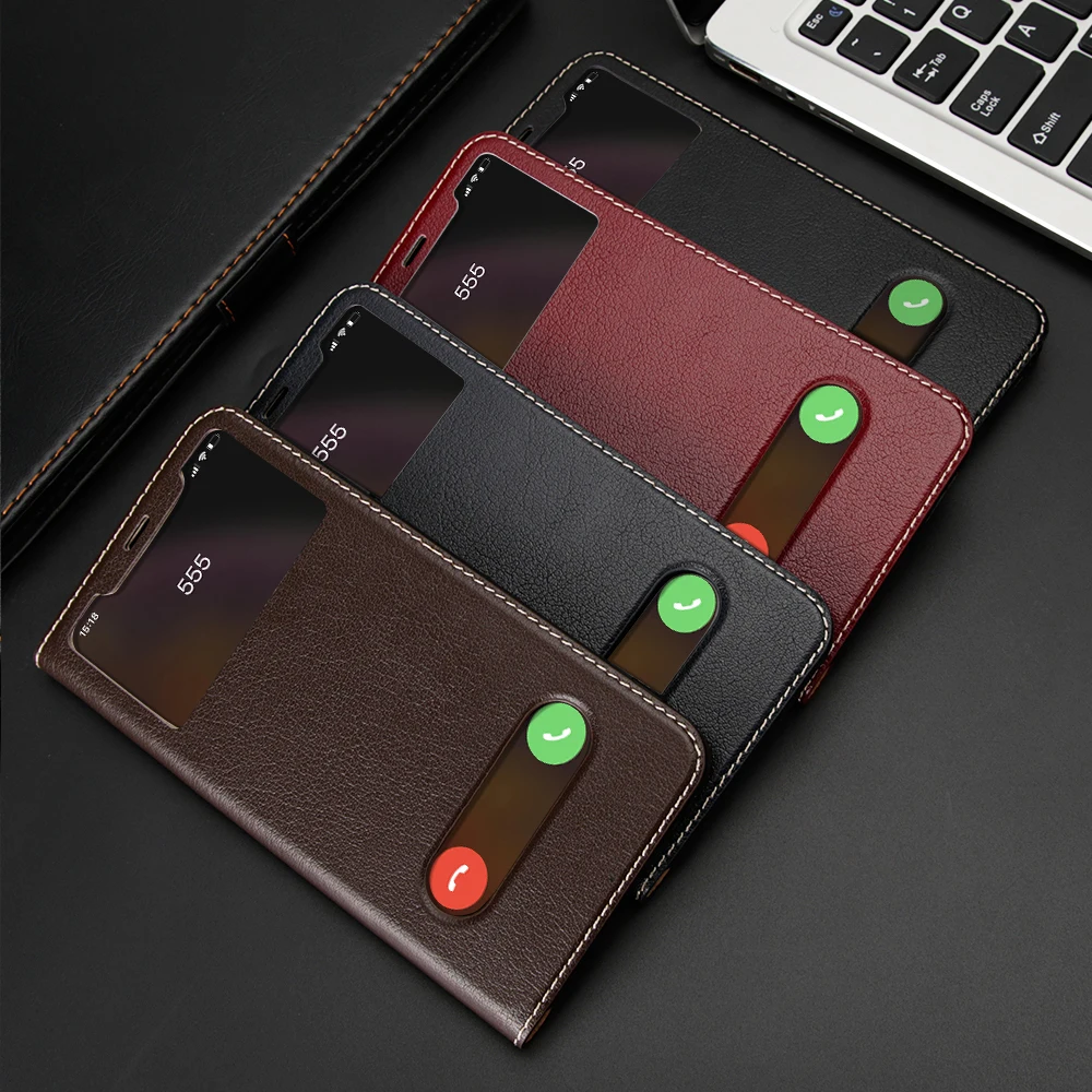 

XS MAX flip Case Genuine Leather mobile phone cases For iPhone xs max Window View Phone protective Coque Cover