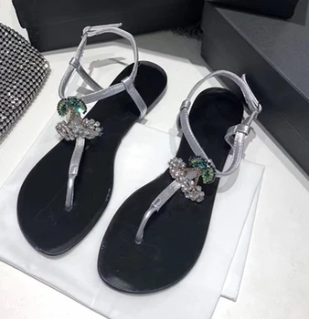 

Summer Girl's Clip Toe Rhinestone Cherry Flat Sandals Women Ankle Strap Gladiator Outfit Crystal Beach Sandalias Mujer Zapatos
