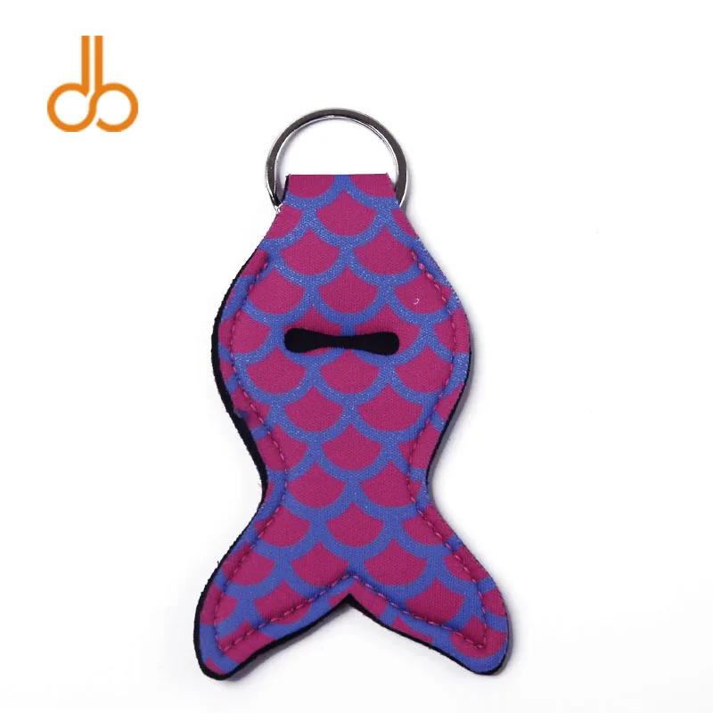 

Tale Mermaid Chapstick Holder Neoprene KeyFob, Multi Colored Purple Mermaid Pattern Lip Palm Holder with Metal Ring DOM-1010618N