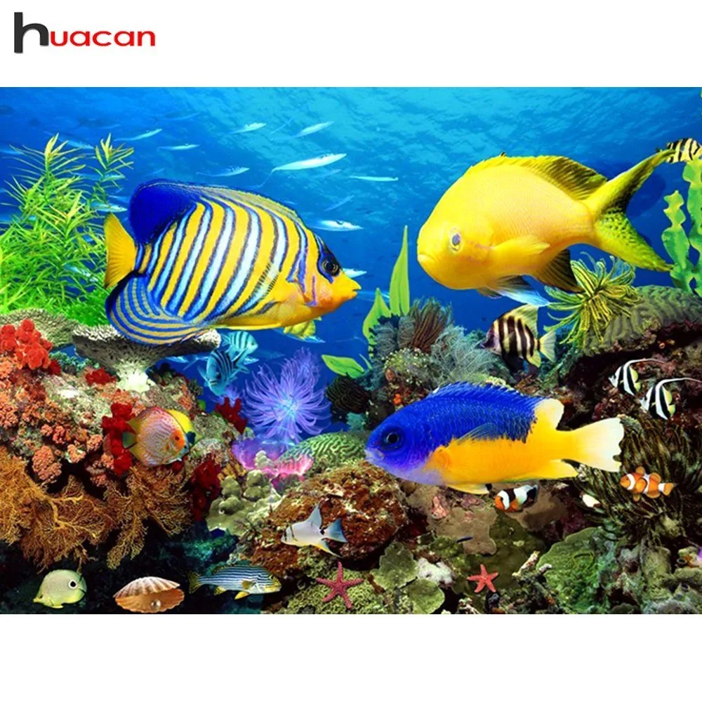 

HUACAN Diamond Embroidery Animals 5D DIY Diamond Painting Fish Colorful Full Square Picture Of Rhinestone Diamond Mosaic Seabed