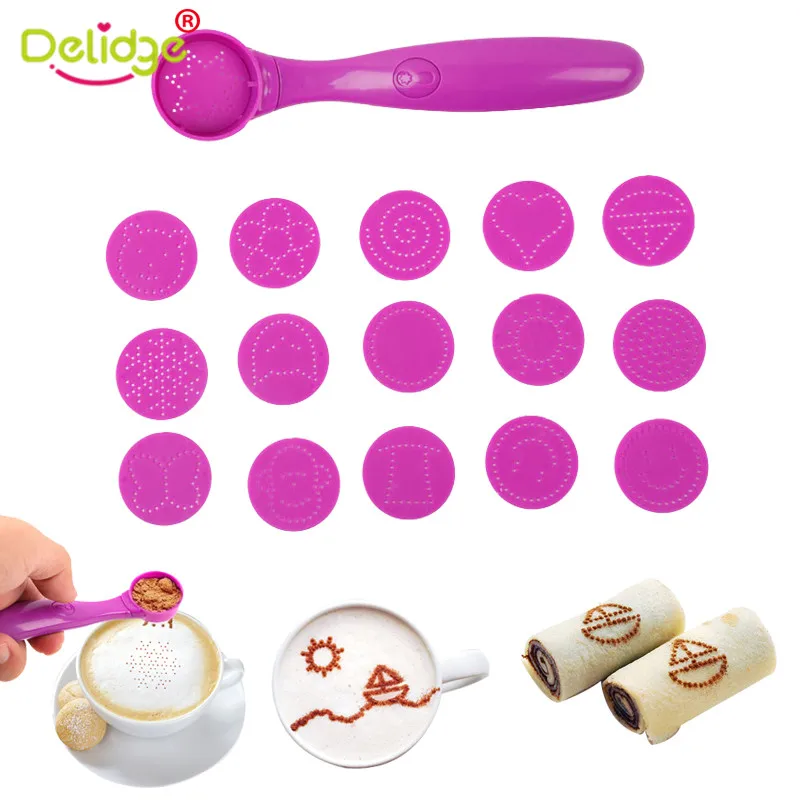 

16Pcs Images Decor New Magic Spice Spoon Food Decorating Tools Latte Art Stencils Coffee Cake Spoon Decorative Plastic Cafe Foam