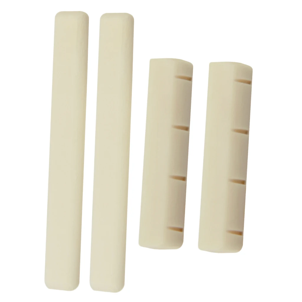 2x Ivory Buffalo Bone Bridge Saddle Nut Slotted for Ukulele Uke Guitar Parts