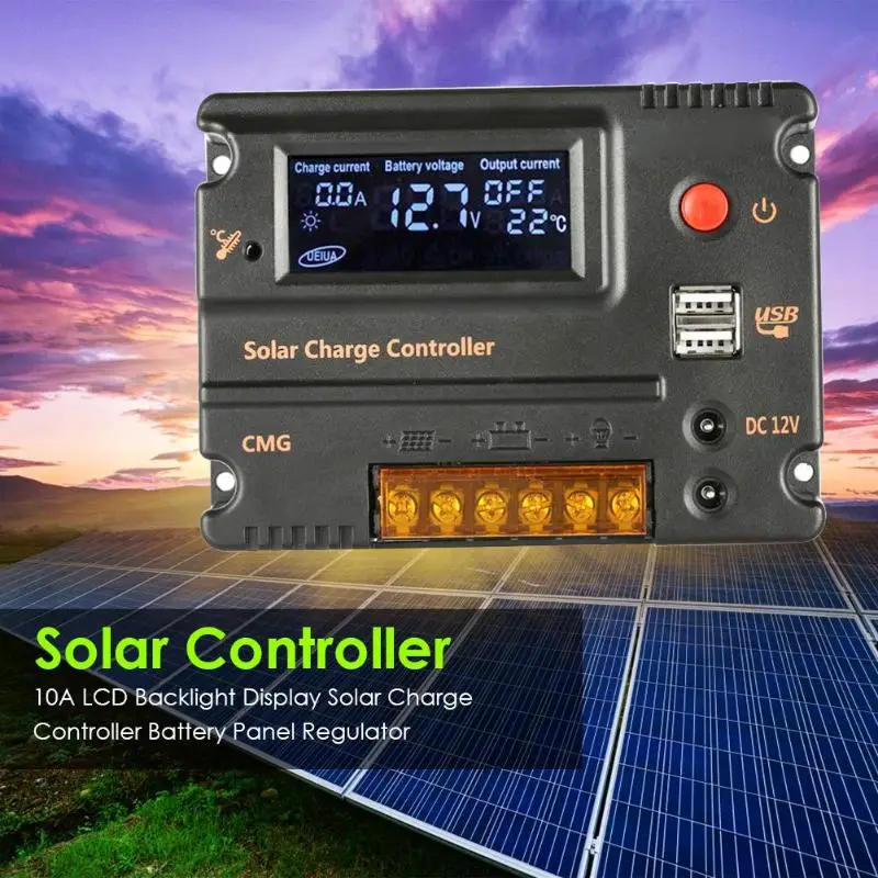 10A 12V/24V LCD Display Solar Controller PWM Solar Panel Automatic Regulator Automatic Identification of Lead-Acid Battery