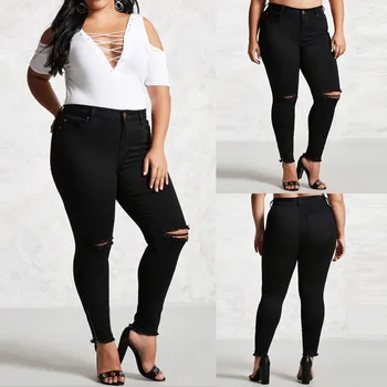 

2019 New Pant Jeans Women Stretch Denim High Pant Distressed Ripped Freyed Slim Fit Pocket Jeans Trousers L318