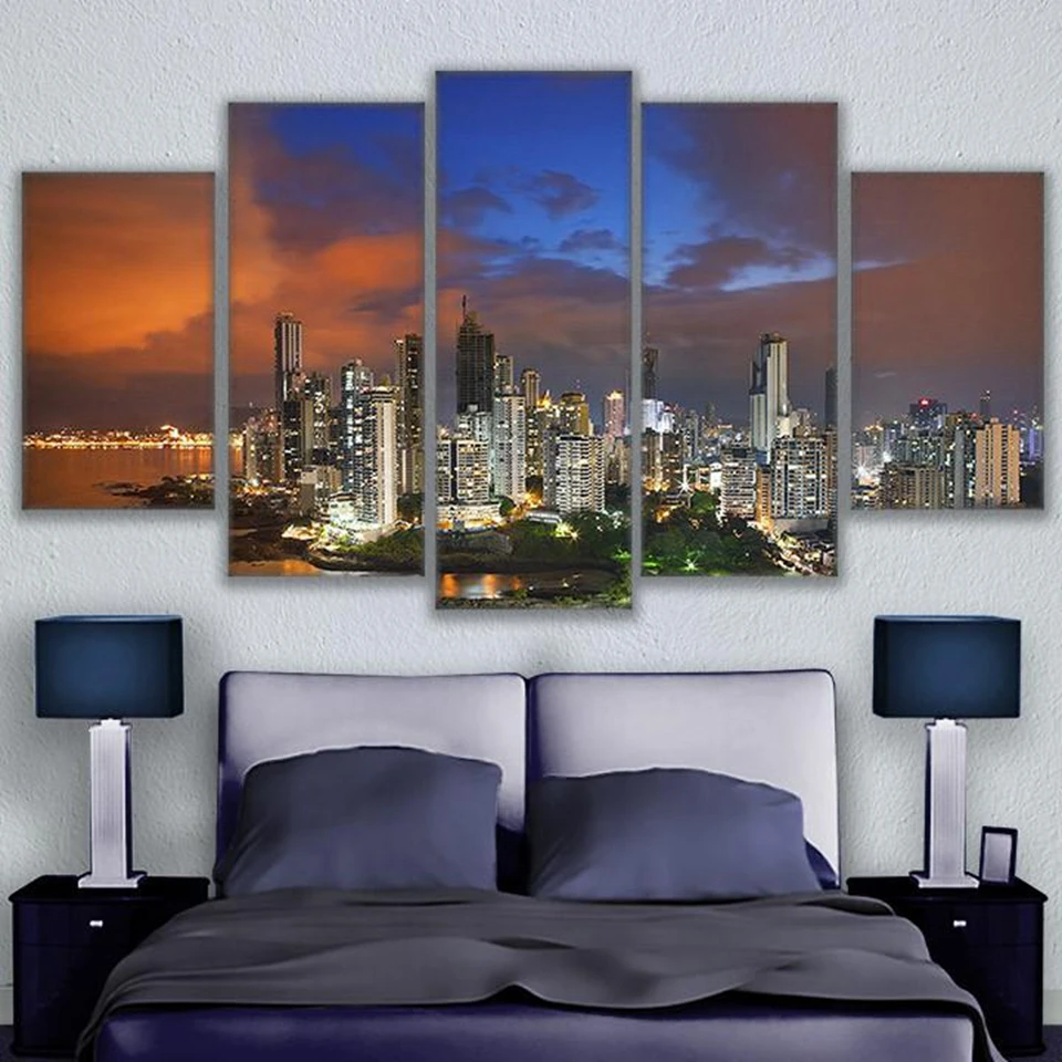 Canvas-Painting-For-Living-Room-Wall-Art-Frame-5-Pieces-City-Nightsky-Sunset-Landscape-Poster-Home (1)
