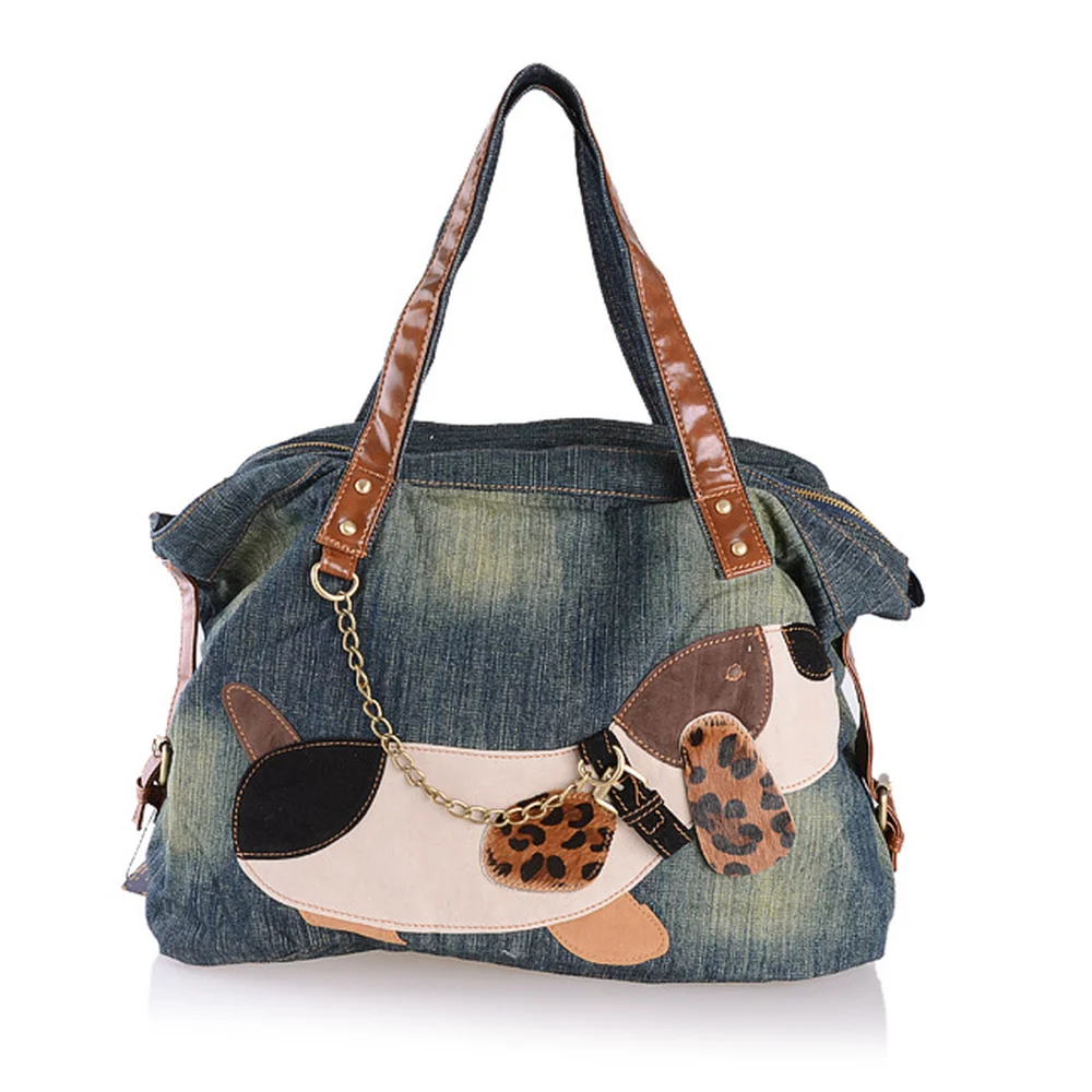 

2018 Spring and Summer Korean Version of The New Denim Bag Big Size Fashion Dog Large Capacity Cute Dumpling Type Animal Prints