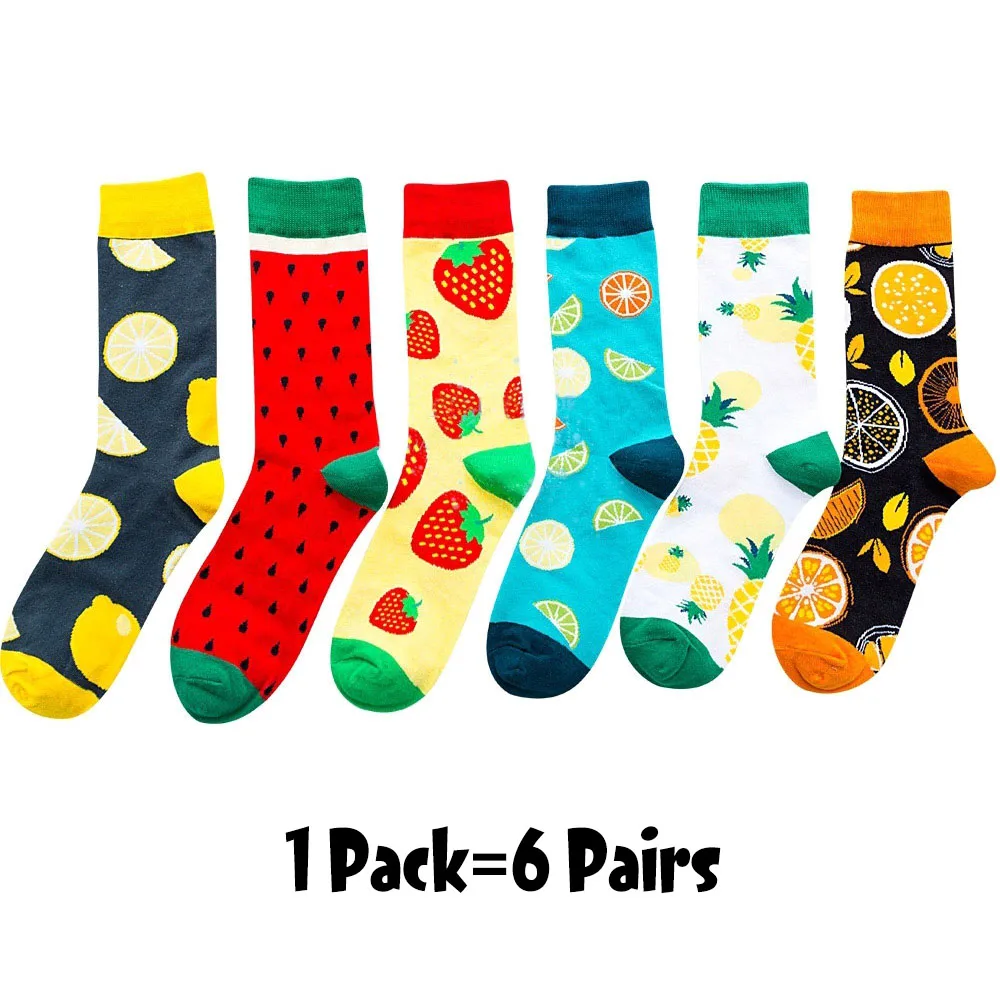 6 Pairs 6/5 пар/упаковка, корейские свежие носки с фруктами, лимоном, ананасом, апельсином, арбузом, клубникой, рыбой, Медузой, носки для плавания, кораблем, якорем - Color: 6 Pairs