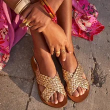 Женские босоножки летняя римская обувь на плоской подошве с открытым носком пляжные сандалии-гладиаторы с ремешком и пряжкой большие размеры sandalias mujer