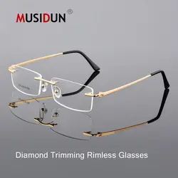 Оптические очки мужские и женские со стразами обрезки резки очки без оправы анти-синий близорукость Золотая рамка для мужской очки Q105