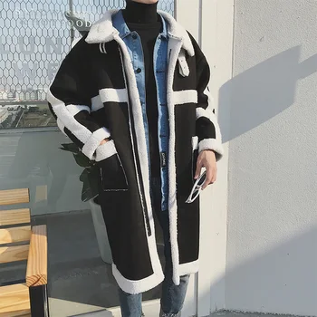 

2018 Men's Fashion Casual Parkas Loose Thicken Cotton-padded Clothes Cashmere Long Coats Lamb Overcoat In Warm Windbreaker M-2XL
