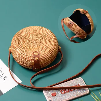 

Round Straw Bags Women Summer Rattan Bag Handmade Woven Beach Cross Body Circle Bohemia Handbag Bali Lowest price bolsa feminina