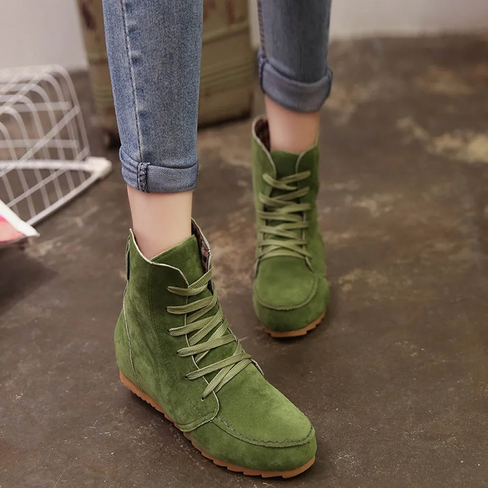 

Womens Boots Ladies Flat Ankle Martin Shoes Woman Female Suede Leather Lace-Up Boots Women Snow Motorcycle botas