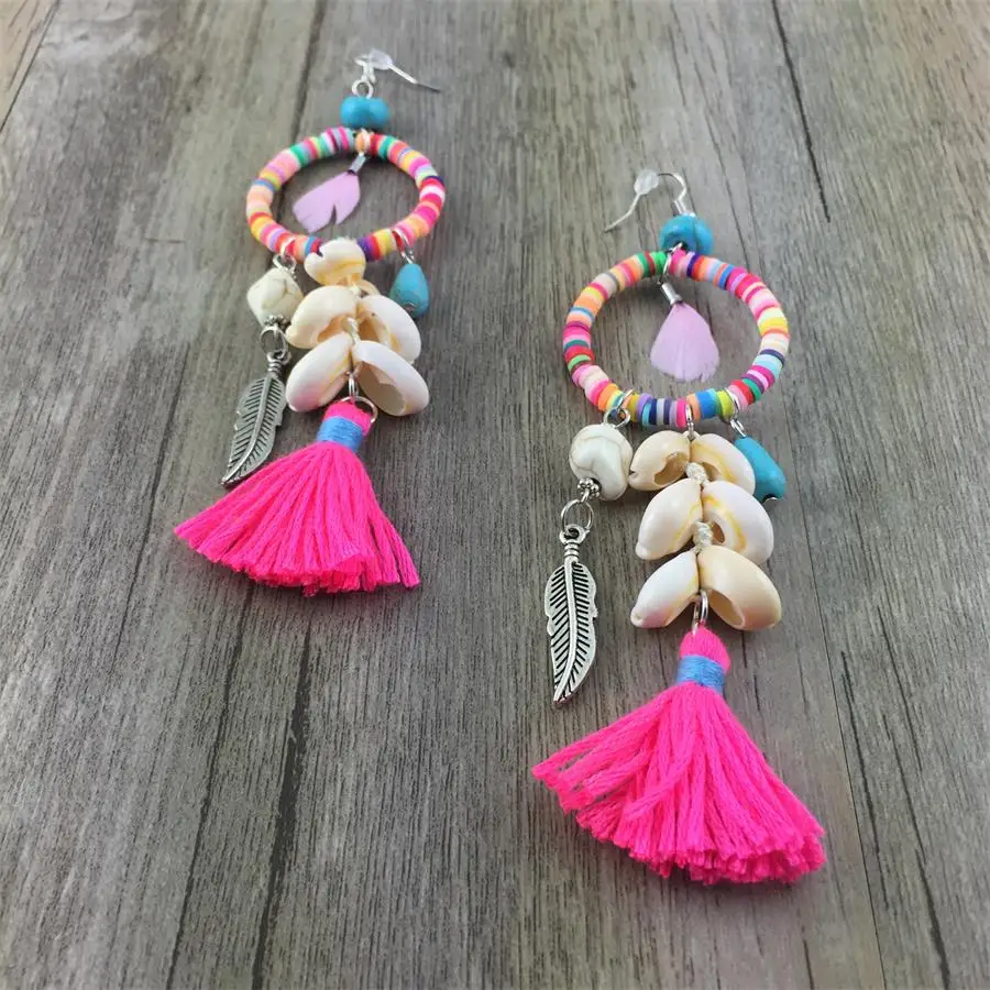 2018 Shell Tassel Clay Beads Earring Bohemian Style Women Fashion Charm ...