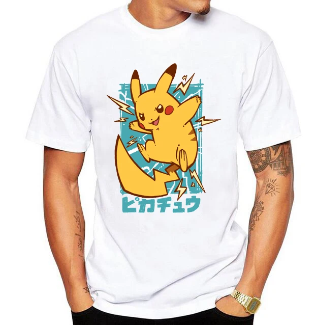 

Pokemon Mens Tshirt Summer Basic O-neck T-shirt Short Sleeve Fashion T Shirt Men Funny Print Pikachu Anime Tee Shirt