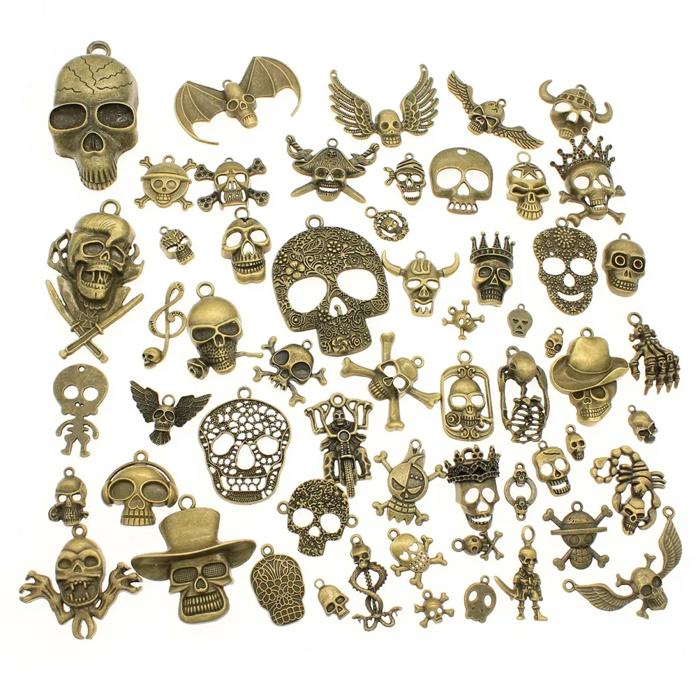 100 г Смешанные антикварные бронзовые европейские браслеты, Очаровательные Подвески, модные ювелирные изделия для изготовления самодельных шармов ручной работы - Окраска металла: Mix Skull