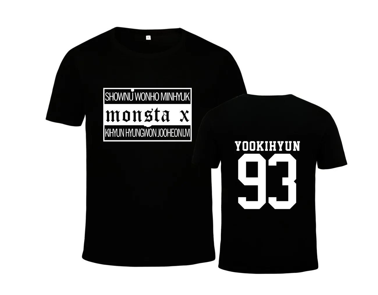 black KPOP Monsta X комбинация с японского концерта с тем же трендом повседневная мужская и женская футболка с короткими рукавами Прямая поставка - Цвет: black
