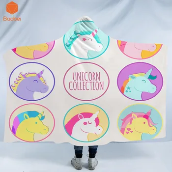 

3D Printed Cute Head Unicorn Hooded Blanket for Adults Gothic Sherpa Fleece Wearable Throw Art Blanket Bedding Thicking