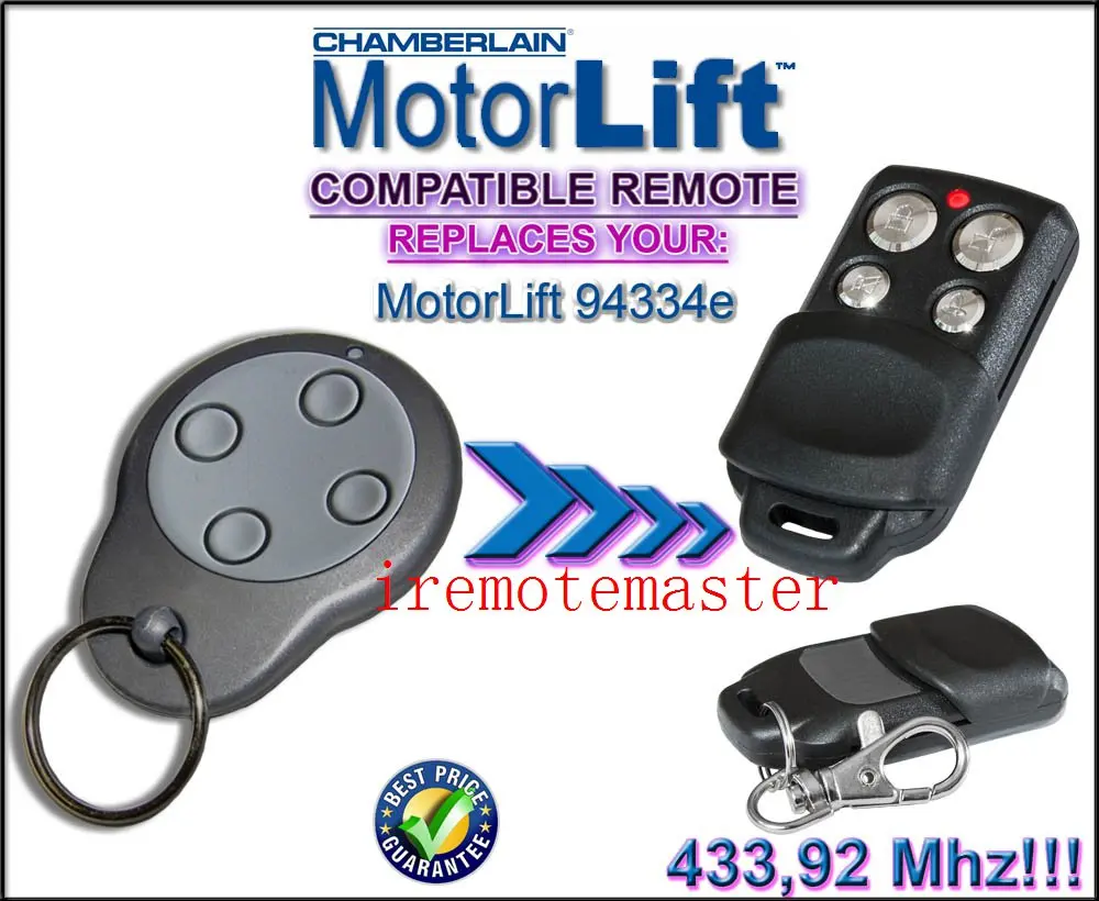

Motorlift replacement remote 94334e 433mhz Rolling code