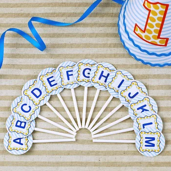 

Blue Color Baby Birthday Party Cake Topper Flag with Letter From A to Z