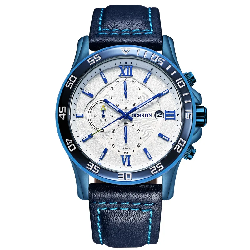 Relogio Masculino OCHSTIN Топ люксовый бренд мужские спортивные часы мужские кварцевые часы с датой мужские кожаные армейские наручные часы - Цвет: blue white