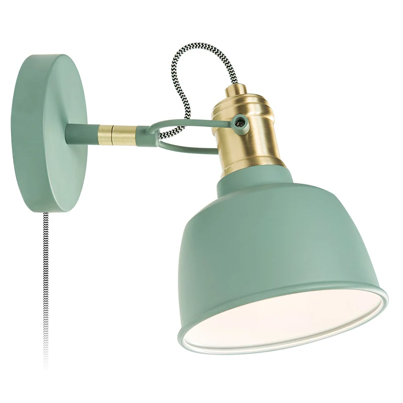 Современный простой светодиодный настенный светильник в скандинавском стиле для чтения в спальню, настенные светильники для дома, Декор, искусство, роскошь, с выключателем, фоновые настенные бра - Цвет абажура: green