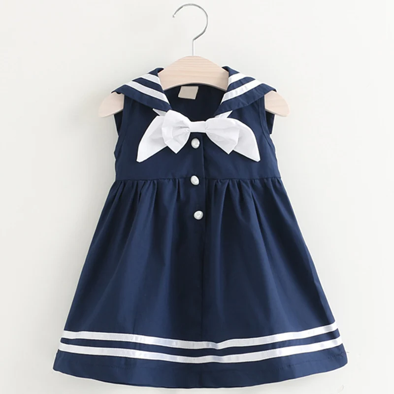 AX796Navy Blue Melario/платье для девочек; коллекция года; модное Стильное детское платье без рукавов с кукольным воротником; дизайн для От 2 до 6 лет; милое детское платье на пуговицах - Цвет: AX796Navy Blue