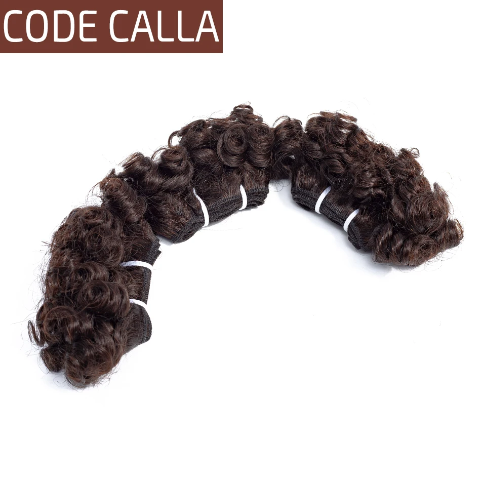 

Code Calla Short-cut Dark Brown Human Hair Weave Indian Raw Virgin Double Drawn Bouncy Curly Hair Bundles 6 PCS Can Make A Wig