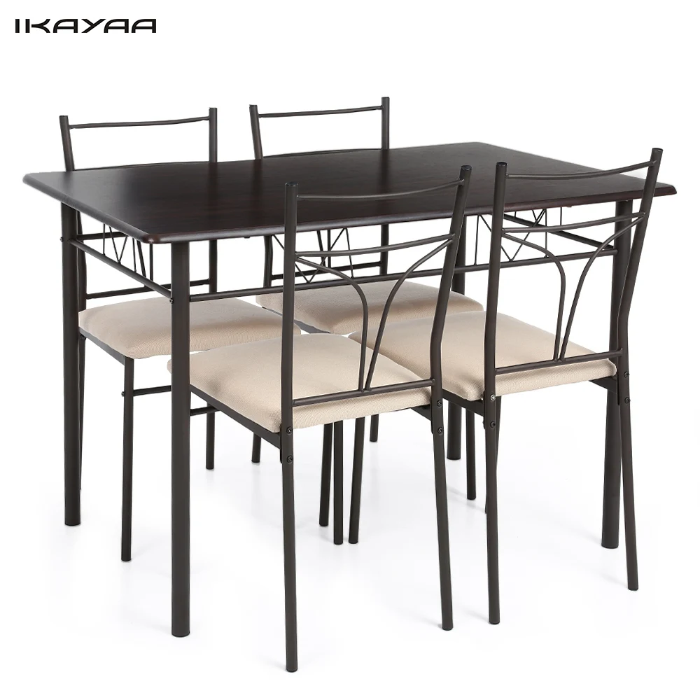 IKayaa US Stock 5PCS Table Chair Set Metal Dining Kitchen Table