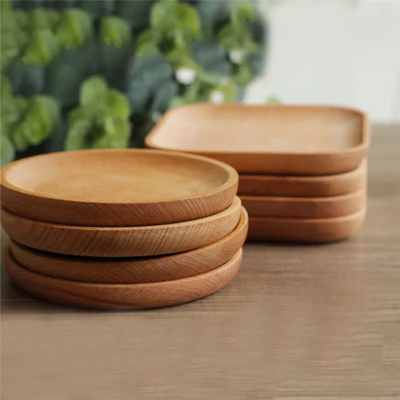 

Nature Square Wooden Japanese Style Purely Handmade Solid Wood Plate Dessert Dish Dishes Dried Fruit Tray Sushi Cake Tableware
