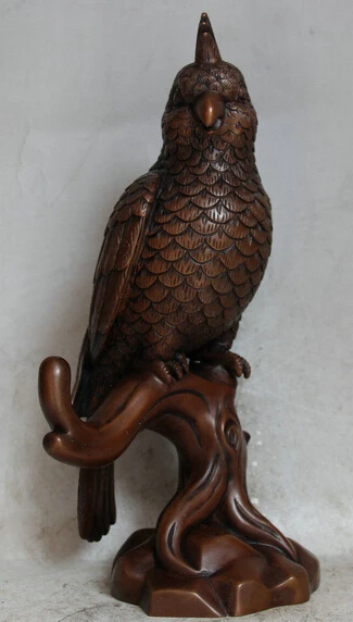 

wholesale factory 12" Chinese Feng Shui Purple Bronze Bird Poll Parrot Statue Sculpture Figure