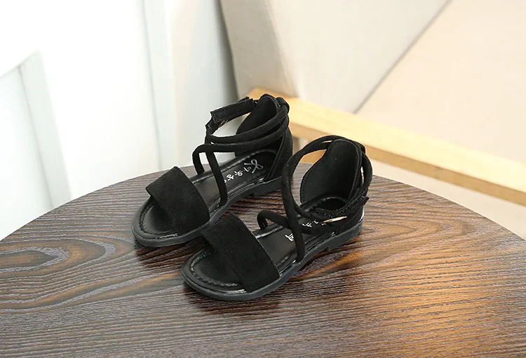 Новая летняя корейская детская обувь замшевые детские сандалии для девочек принцессы обувь открытым носком Обувь в римском стиле обувь для учащихся прилив