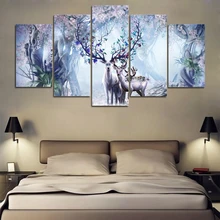 

Abstract Fantasy Flower Deer Animal 5 Pcs Canvas Art Wall Art Picture Home Decor