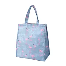 Милый рисунок принты внутренняя алюминиевая фольга сумка-холодильник для еды водонепроницаемый полиэфирный обруч и петля открывающийся складной термопакет для обеда