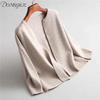 

18 Spring autumn NEW lady Cashmere blended knitted Cardigan Sweater pure color Loose jacket fashion knit Cardigan Wool Sweater