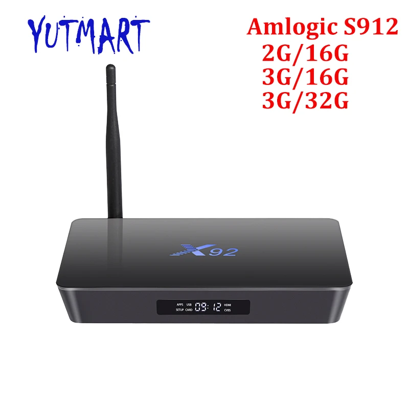 

External Antenna LED Display H.265 4K Support 5.0G Wifi 2GB DDR3 16GB eMMC Octa Core Smart Android 6.0 Amlogic S912 TV Box X92