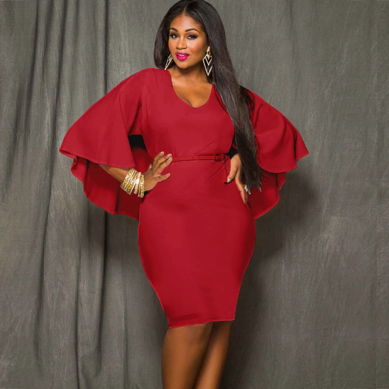 

Fashion Women Plus Size 3XL Cape Dress Draped Cloak Solid Bodycon Party Pencil Summer Dresses Midi 2019 New Vestidos Elbise
