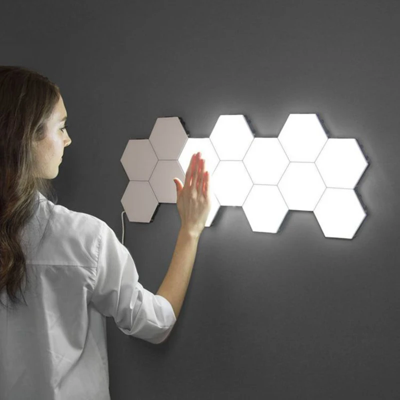 Sensível à Luz da Noite Toque Modular Hexagons Magnéticos Decoração Criativa Parede Lampara Quantum Lâmpada Led Hexagonal Lâmpadas Diy 9 Cheap Luzes noturnas