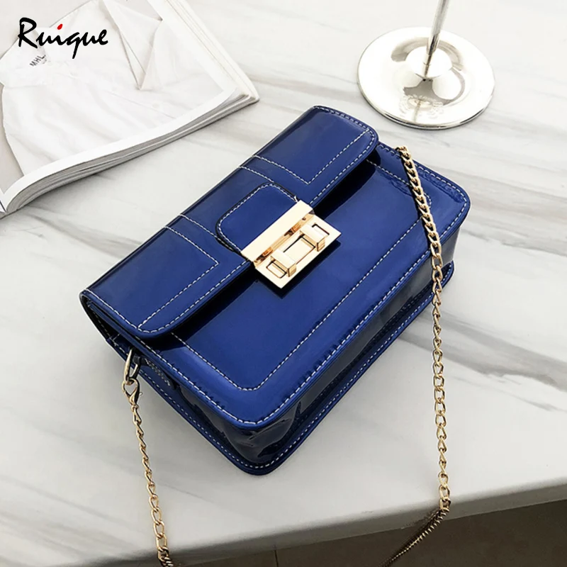 

Ruique Girl 2018 New Patent Soft PU Leather Messenger Bag Women Mini Mirror Square Shoulder Bag Ladies Small Chain Crossbody Bag