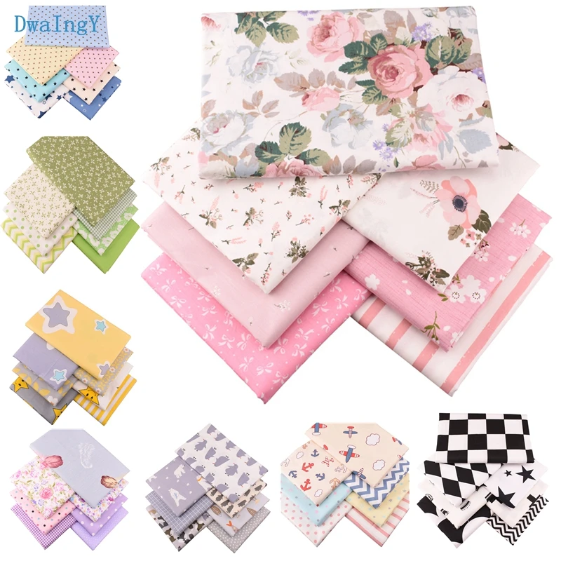 

QUANFANG 7pcs/lot Cartoon series Printed Twill Cotto Fabric For Patchwork DIY Sewing quilts Cloth Quilting Baby Children 40x50cm