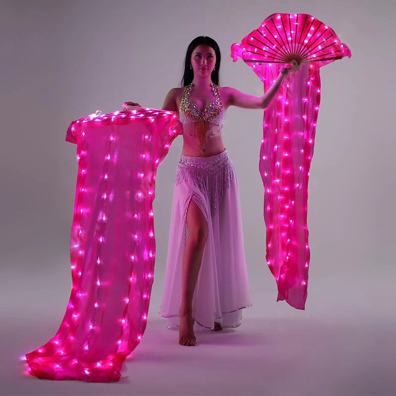Fan Dance Accessories LED Belly Dance Fan Veil Stage Performance Prop LED Fans Shiny  Pleated  Festival Carnival Bellydance Fans