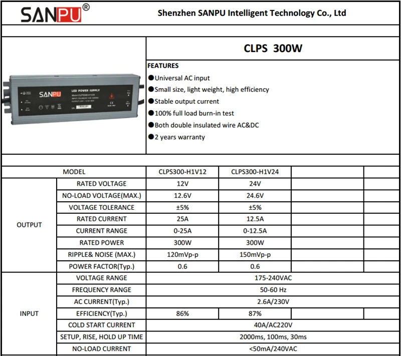 SANPU 12 в источник питания водонепроницаемый IP67 300 Вт 230 В 220 В переменного тока в постоянный 12 вольт трансформатор освещения Светодиодный драйвер ультра тонкий светодиодный s